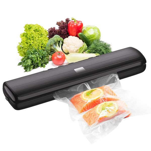 Vacuum Sealer Food Sealer Vacuum Sealer Household Automatic Vacuum Sealing Machine Suction Power 60 Kpa for Both Wet and Dry Use, Built-in Water Collector Tank, Food Storage, Long Lasting Freshness,