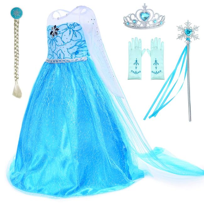 Party Chili Princess Costumes Birthday Party Dress Up for Little Girls with Wig,Crown,Mace,Gloves Accessories 2T 3T (100cm)