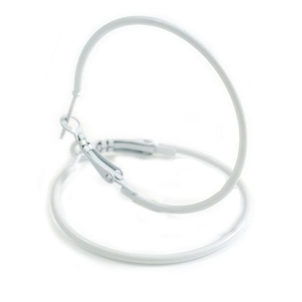 40mm D/White Enamel Slim Hoop Earrings