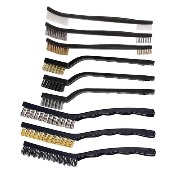 9pcs Wire Brush Set, Rust Paint Metal Cleaner, Cleaning Welding Slag and Rust, Handy Steel/Nylon/Brass Brush Set Suitable for Cleaning Welding Slag and Rust