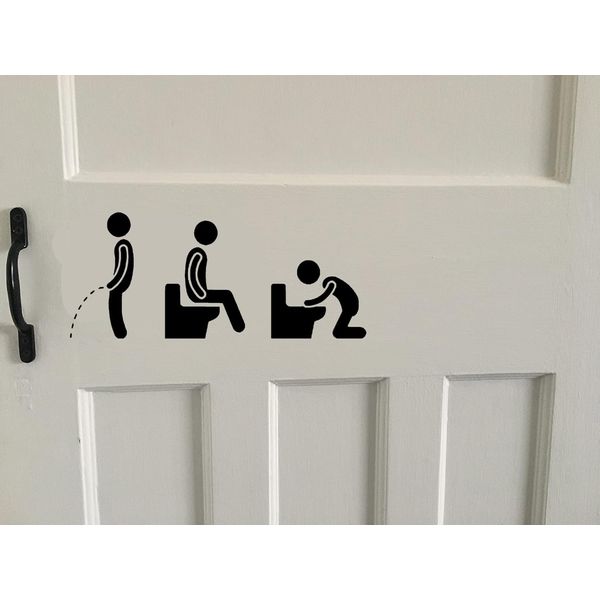 Men & Women Toilet Door Sign - Bathroom Sticker - Door Stickers - Funny Bathroom Wall Art - Staff Toilet Sign - Unisex Toilet Sign - Funny Toilet Sign (Black)