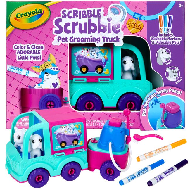 Crayola Scribble Scrubbie Pets Grooming Truck (10 Pcs), Toy Pet Playset, Kids Pet Care Toy, Gift for Girls & Boys, Ages 3+