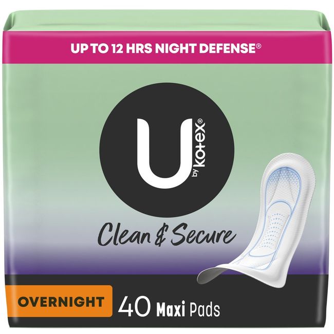 U by Kotex Clean & Secure Overnight Maxi Pads, 40 Count