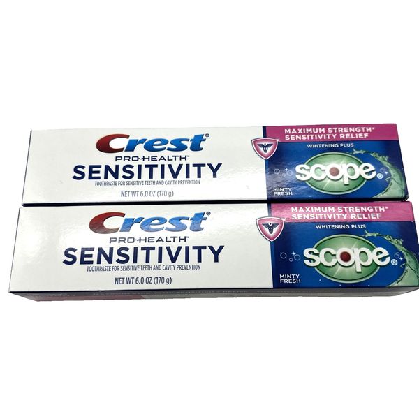 2 Crest Pro-Health Sensitivity Whitening Toothpaste Scope Minty Fresh 6 Oz Exp25