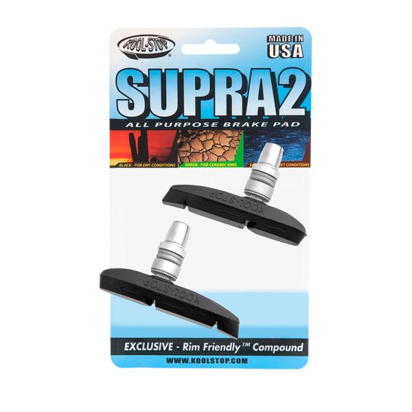 Kool Stop Supra 2 Bicycle Brake Shoes (Threaded, Black)
