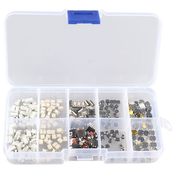 HALJIA 250PCS 10Value Tactile Push Button Touch Switch Micro Momentary Tact SMD Assortment Kit + Plastic Box