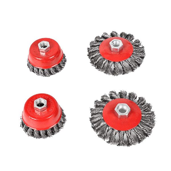 Hoypeyfiy Wire Brush Angle Grinder Twist Knot Wire Brush Set Kit for 115mm Sander Angle Grinder Diameter 75 mm Diameter 100mm M14 (4pcs)