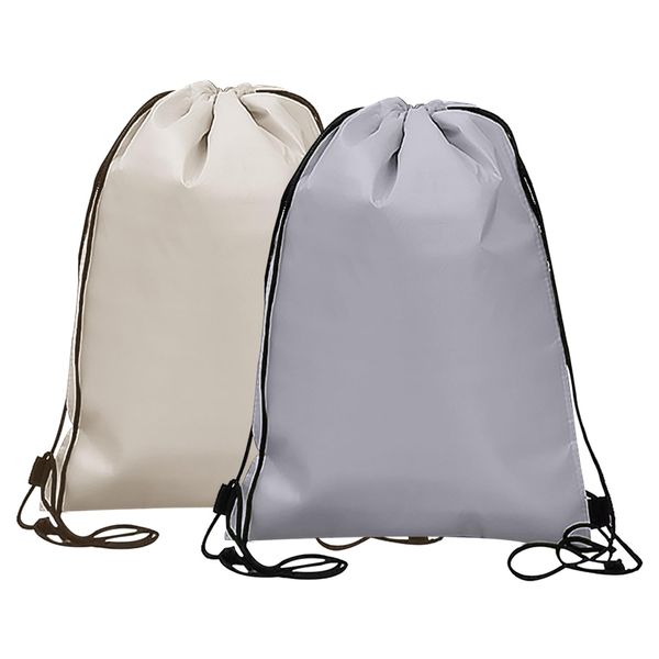 2 Pack Cooler Bags, Drawstring Backpacks, Foldable Cooler Bags, Reusable Foil Bags for Work, School, Travel. (Beige, Gray)