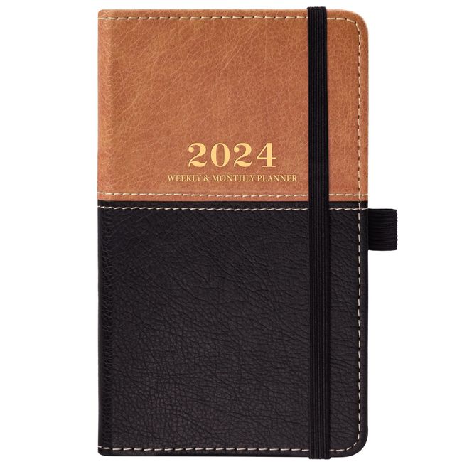 2024 Pocket Planner - Pocket Calendar 2024 from January 2024 to December 2024, Small Pocket Planner for Purse with Elastic Closure, Inner Pocket