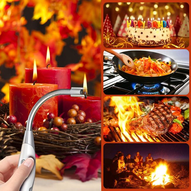 USB Lighter, Candle Electric Lighter with Safety Lock Rechargeable Arc  Lighter with LED Display, 360° Flexible Long Neck Lighters for Candles  Grilling Cooking Barbecue Camping Windproof