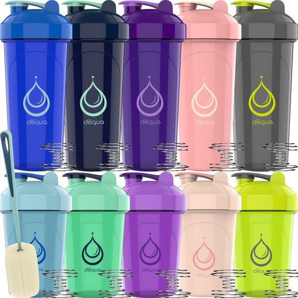 diliqua -10 PACK- Shaker Bottles for Protein Mixes | BPA-Free & Dishwasher Safe | 5 Large 28 oz & 5 20 oz small protein shaker bottle | Shaker Cups for protein shakes | Blender Shaker Bottle Pack