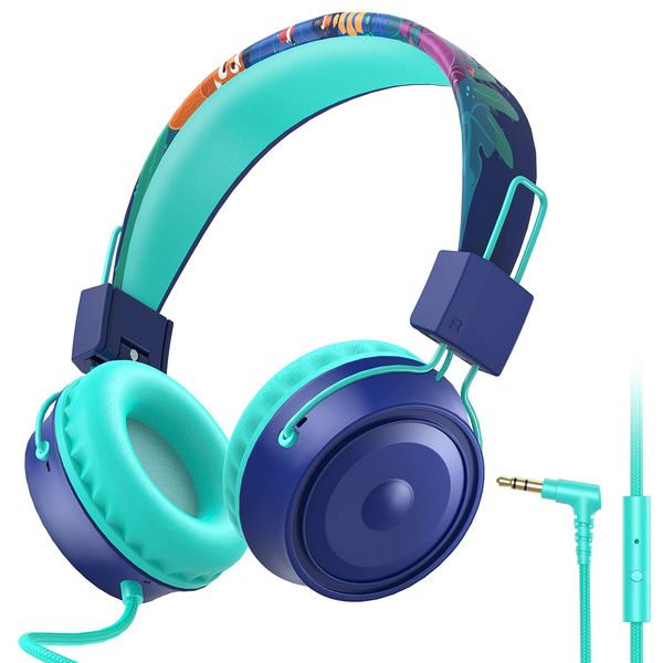 ShinePick Kids Headphones, Game Over Ear Headset, Wired 3.5mm, Enclosed, Built-in Microphone, Volume Limiting Up to 85 dB, Foldable and Adjustable, Lightweight and Soft, Compatible with PS4, PC, iPad, Android and More Remote Classing, Gaming, Music and Wa