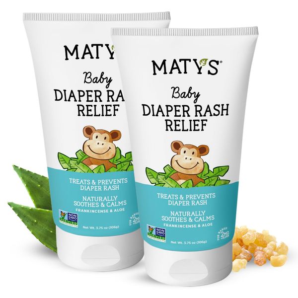 Matys Baby Diaper Rash Relief Ointment, Diaper Cream for Babies 2 Months Old +, Soothing Balm Protection for Chafed Skin, Clean Nurturing Lavender & Aloe w/Zinc, Petroleum Free, 2 Pack, 3.75 oz each