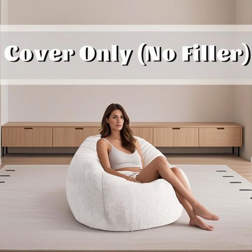 Faux Fur Comfy Bean Bag Chair Cover (No Filler), Fluffy Stuffed Animal Storage Bean Bag Covers Large Bean Bag Sofa for Adults, Premium Furry Fuzzy Bean Bag for Living Room Bedroom, Light Gray