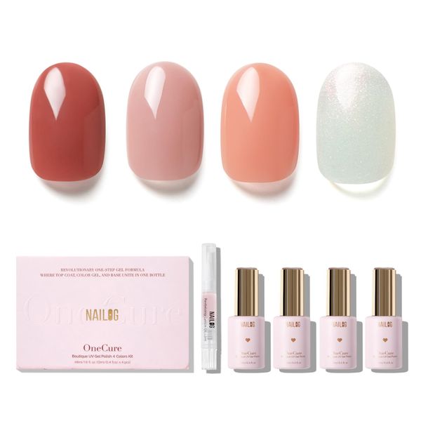 NAILOG Gel Nail Polish Set - 4 Colors Top Coat Color Gel Base 3-In-1 Soak Off UV Gel Polish Kit for Home DIY & Birthday Gifts for Women,Velvet Bloom