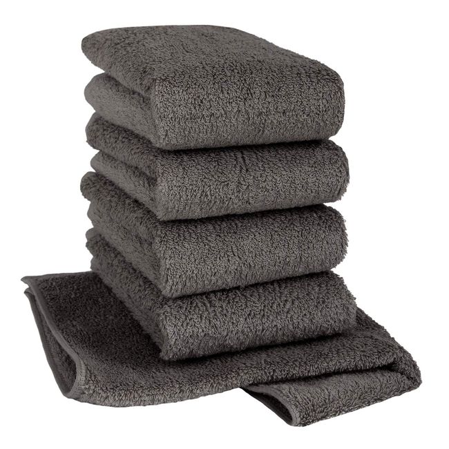 Hiorie Hand Towels, Hotel Style Towels, Classy, Set of 5, Charcoal Gray, Fluffy, Finest Super Long Cotton, Instant Absorption, Thick, Senshu Specialty Towel Certified