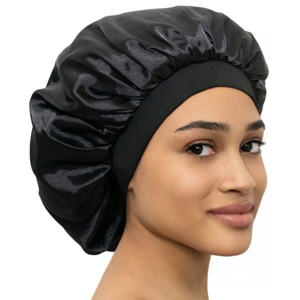 CAPLORD Satin Bonnet Adjustable Sleeping Silk Bonnet Black Women Men Double Layer Satin Lined Sleep Cap Sleeping Hair Wrap Silk Bonnet Large Braids Cover Bonnets Night Head Curly Hair Recommended