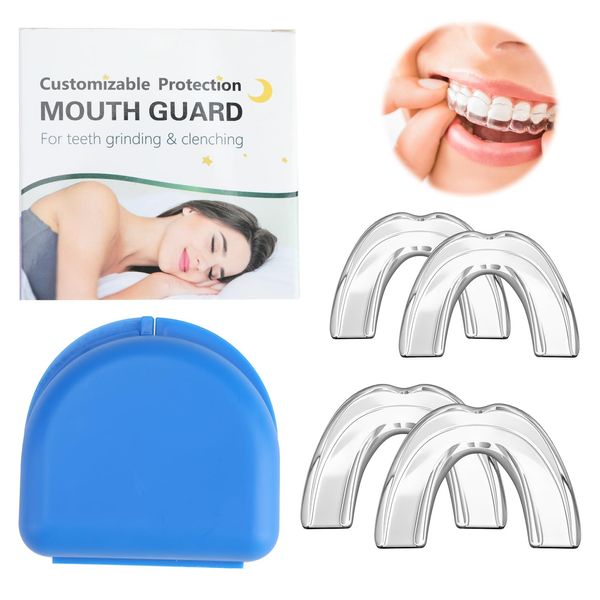 Mouth Guard for Teeth Grinding, 4Pcs Sleep Mouth Guard Mouth Guard for Sleeping, 2 Sizes Teeth Grinding Night Guard for Adults, Mouth Guard for Bruxism Teeth Guard for Night Grinding Reusable