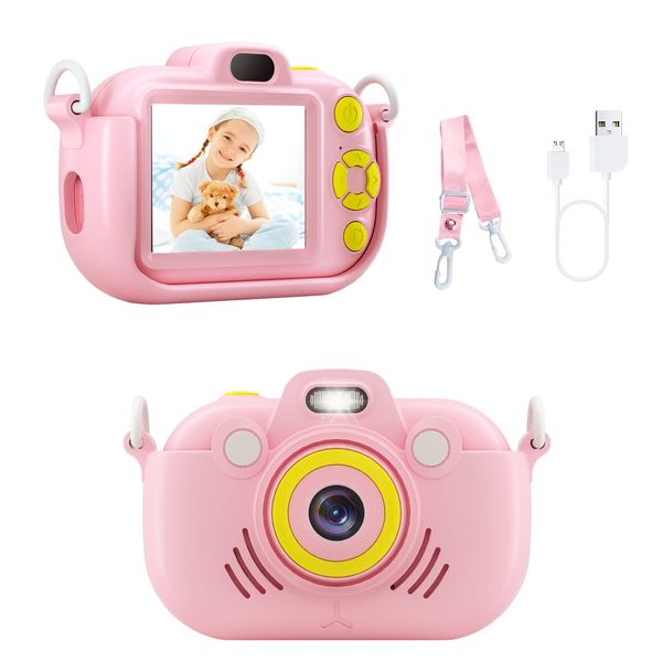 Kids Camera, Digital Camera for kids 36M 2.7K Video Recorder with Fill-in Light, Automatic Shut-Down, 2.0 Inch Screen, Video Camera Christmas Birthdays for Girls Boys Toddlers Age 3 4 5 6 7 8 (Pink)