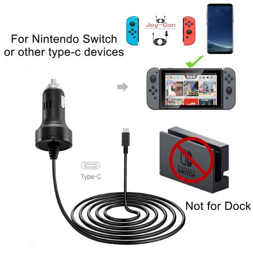 Zeato High Speed Car Charger Adapter for N Switch and Switch Lite with Charging Cable - Black