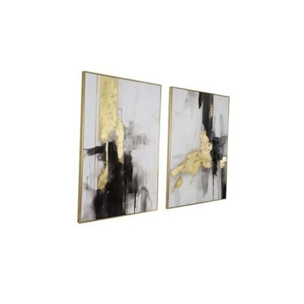 Black Gold Abstract Wall-Art Decor: 24" x 36" x 2 Panels Framed Black&Gold 1