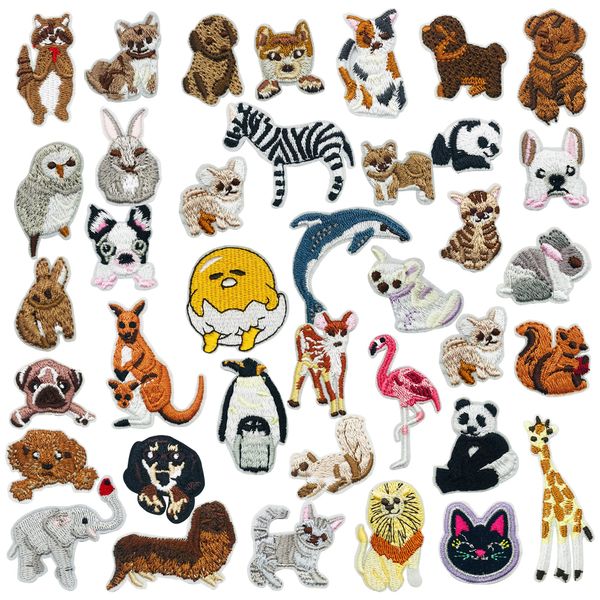 Woohome 37 PCS Mixed Animal Iron On Patches Dog Cat Zebra Elephant Lion Penguin Sew On Patches DIY Decoration or Repair, Embroidered Appliques for Clothing Backpacks Jeans T-Shirt Caps Shoes