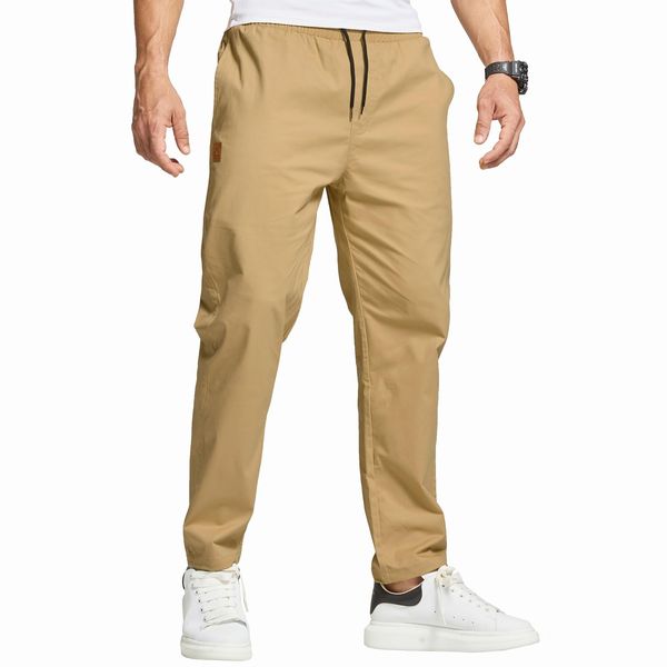 ZOXOZ Hosen Herren Chino Cargo Hose Herren Freizeithose Cargohose Männer Jogginghose Herren Baumwolle Sporthose Männer Lang Elastische Taille mit Kordelzug Casual Hose mit Taschen Khaki S