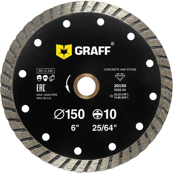 GRAFF 6 Inch Diamond Blade for Angle Grinder - Diamond Cutting Wheel for Cutting Stone, Marble, Granite, Brick, Masonry, Paving Flag, Concrete - Turbo Diamond Saw Blades - 150 mm