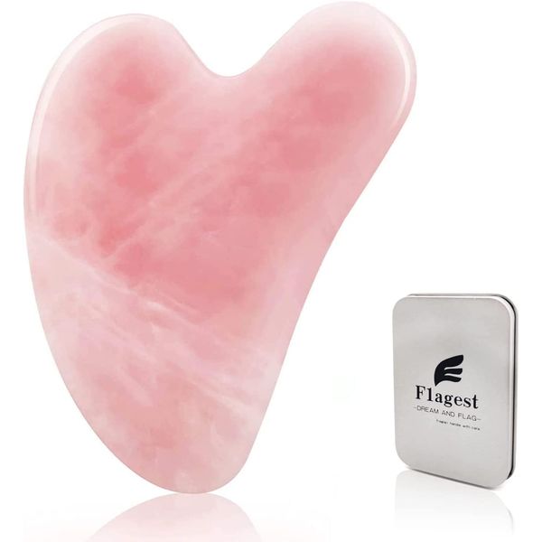 Flagest Rose Quartz Facial Massage Tool, Rose Quartz Facial Tool for Scraping and SPA Acupuncture Therapy, Heart Shape Rose Quartz Trigger Point Treatment on Face (Rose Quartz)