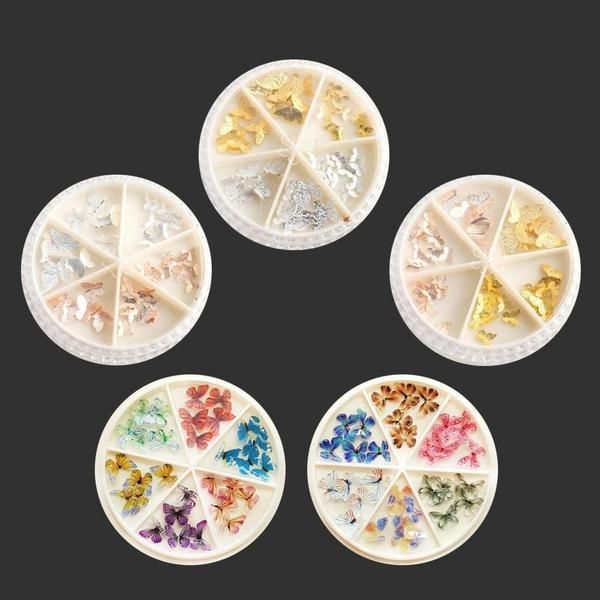 Nail Art Lovely Butterfly Parts Set 5 Types Gold Silver etc. (W902EF9)