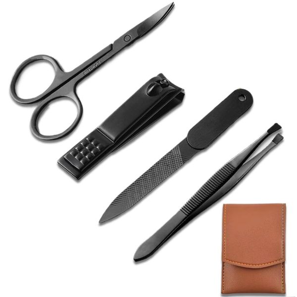 Set manicure Kit tagliaunghie Strumenti professionali per la cura delle unghie in acciaio inossidabile con custodia da viaggio in pelle 4 in 1 (Marrone)