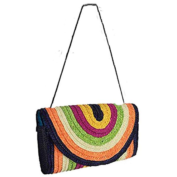 Eye Catch - Whitney Straw Ladies Clutch Shoulder Bag Multicoloured