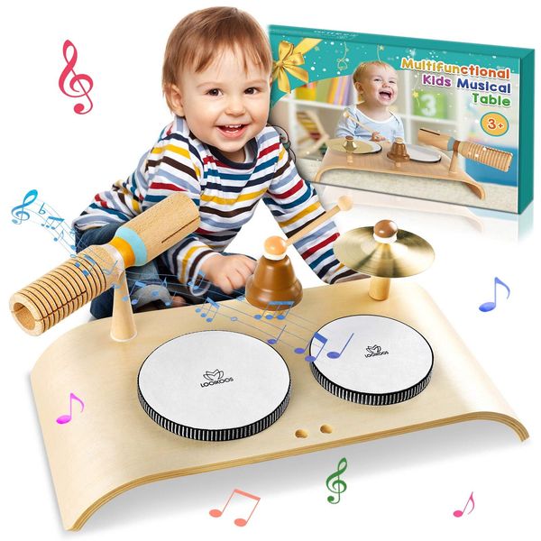 LOOIKOOS Kids Drum Set for Toddlers All in One Montessori Musical Instruments Set,Wooden Educational Sensory Musical Toys Gifts for Girls Boys