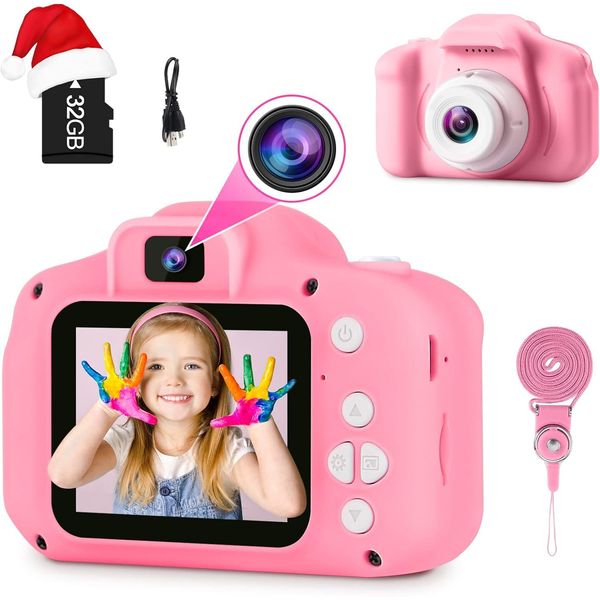 GKTZ Toys for Girls Age 3-8, Kids Camera Digital Video Toddler Camera Children Camcorder Birthday Gifts for 3 4 5 6 7 8 Year Old Girls with 32GB SD Card (Pink)