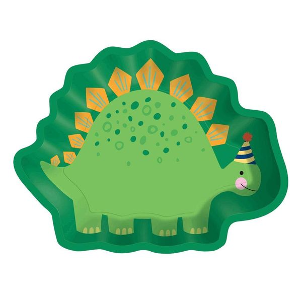 (PKT) Dino-Mite Dinosaur Shaped Paper Plates 22cm x 17cm (8 pk)