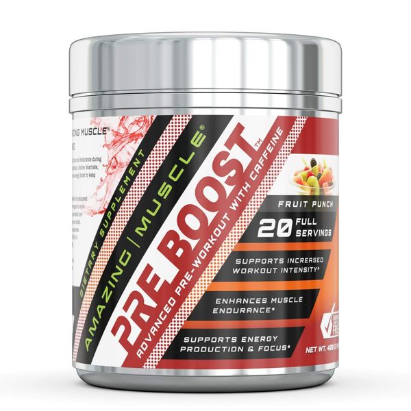 Amazing Muscle Pre Boost-Advanced Pre-Workout Formula with Caffeine, Creatine HCL, BioPerine and More - Promotes Energy for an Intense Workout – 20 Full Servings (Fruit Punch)