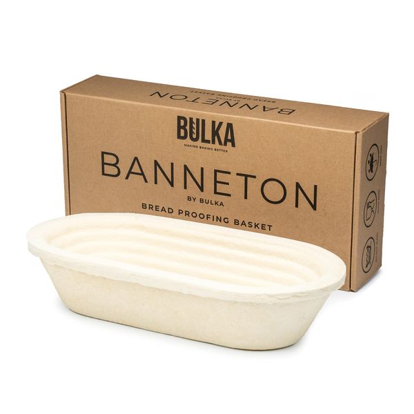 Bulka Oval Banneton Bread Proofing Basket Spruce Wood Pulp 750g Groove, Sourdough Bread Baking Supplies Brotform - Batard Dough Proving Bowl, Gifts for Bakers making Artisan Loaves, Made in Germany.