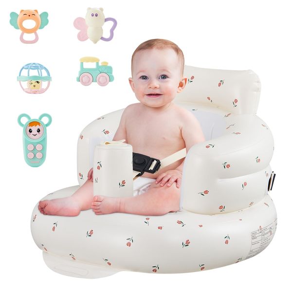 EXLIPO Inflatable Infant Seat, Sit-Stand Infant Floor Seat - Built-in Air Pump - 3-Point Adjustable Harness Harness Infant Seat, Portable Infant Seat，Baby Bath Seat，Suitable for 3-36 Months