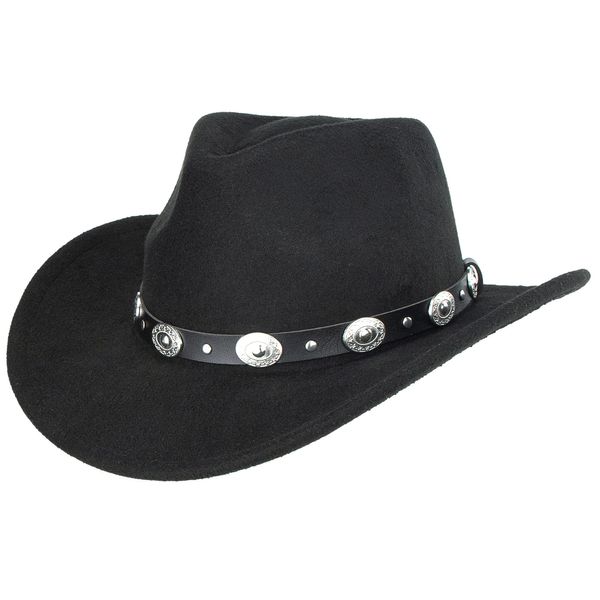 Classic Western-Cowboy-Hat Men Womens Wide Brim Cowgirl Hats Felt Fedora hat (S-M)