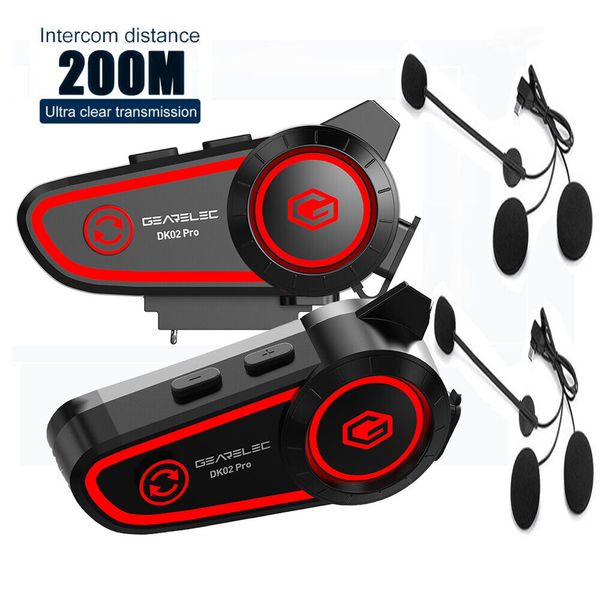 2PCS DK02 Pro Motorcycle Helmet Bluetooth Headset 2 Riders Communication System