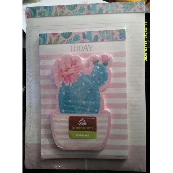 NEW Greenroom recycled 3 pack PINK CACTUS PLANT notepad set JUMBO TO DO LIST