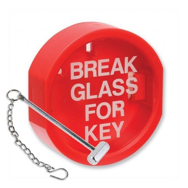 Break Glass Plastic Fronted Emergency Fire Alarm Key Box + Hammer and Chain