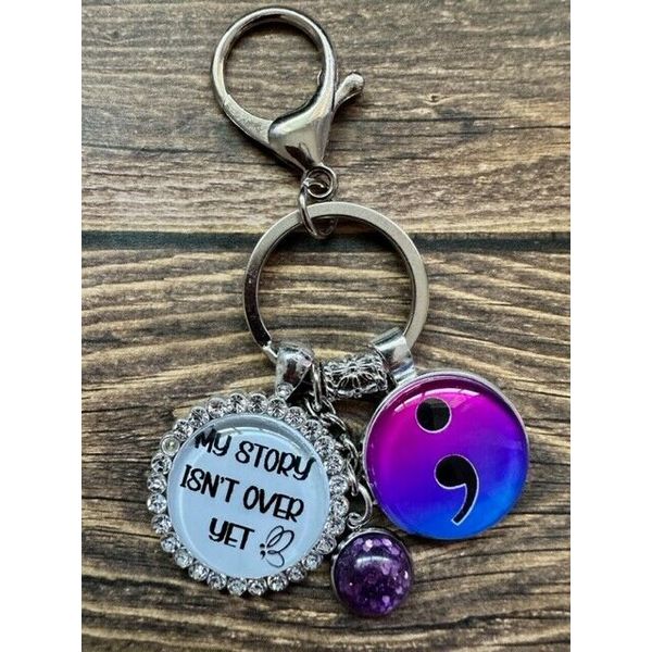 Key Chain Zipper Pull Glass Dome Cabochon My Story Isn't Over Yet Rhinestone RTS