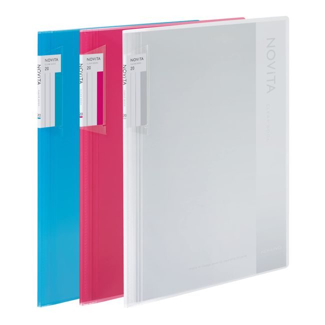 Kokuyo File Clear Book Novita A4, 20 Sheets, Light Blue, Pink, Transparent, 3 Packs of 99K La - NV20 Claws X3, 3 Packs (Light Blue, Pink, Transparent)