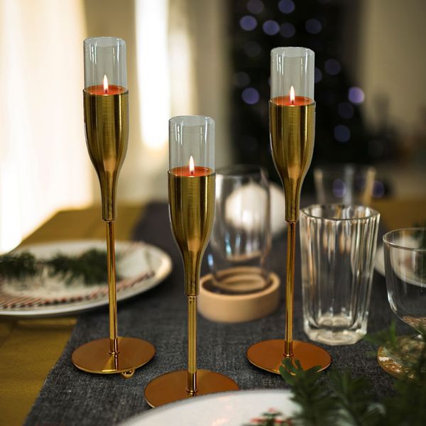 Gold Wine Glass Shaped Candle Holder - Set of 3 - Set of 12