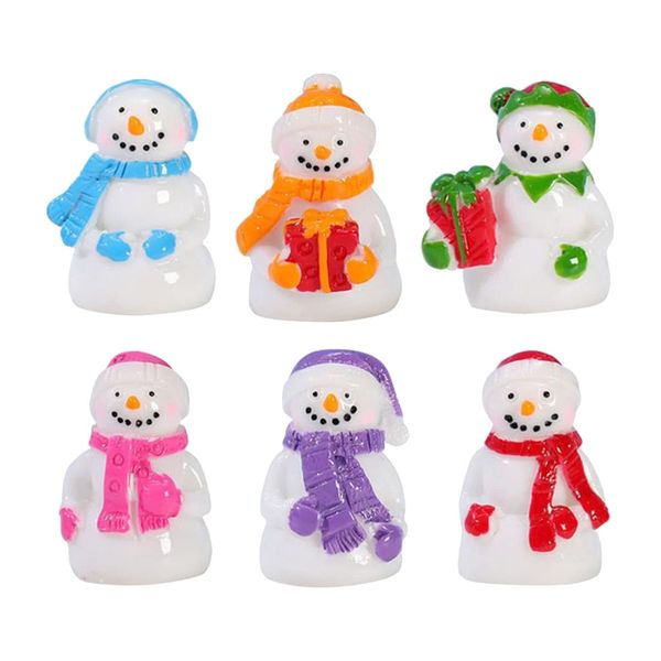 Christmas Miniature Figurine Set of 6 Resin Snowman Mini Christmas Figurine Christmas Ornaments Decoration Tabletop Bonsai Potted Plants Gardening Craft Supplies Christmas Gift (Snowman)