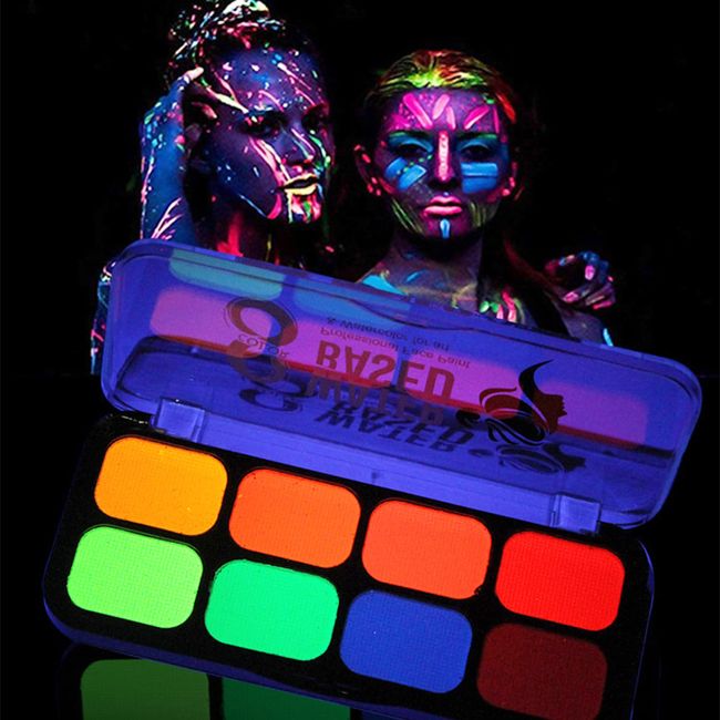 UV Face Paint Kit Neon Fluorescent Body Painting Water Based Black Lights  Glow Makeup for Kids Adults Halloween Party Supplies