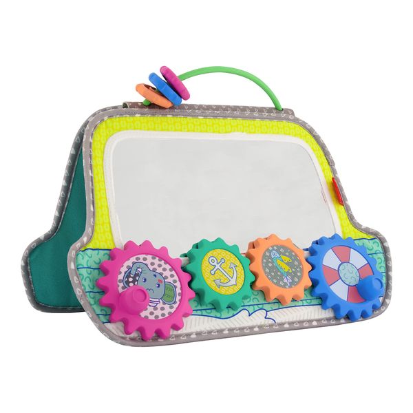 Infantino Busy Board Mirror & Sensory Discovery Toy Boat for Fine Motor Skill Development with Gears, Beads, High Contrast Prints, Tummy Time, Sit & Play or On The Go, for Newborns, Babies & Toddlers