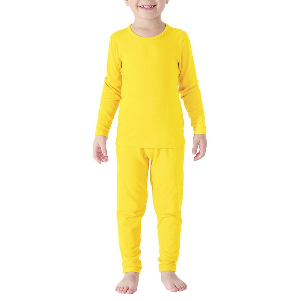 Zando Boys Thermal Underwear Set Ultra Soft Kids Long Johns Set Boys Base Layer Fleece Lined Boys Winter Toddler Thermal Set Kids Underwear Yellow X-Large(110)/4T-5T