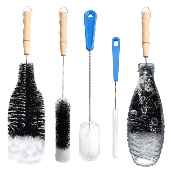 TECDW Bottle Brushes Set of 4 Soda Stream Cleaning Brushes for Soda Stream Bottles Water Bottle Brushes Baby Bottle Brush Long Handle Cup Brush for Bubbler Bottle, Thin Neck Wine Bottle, Beverage